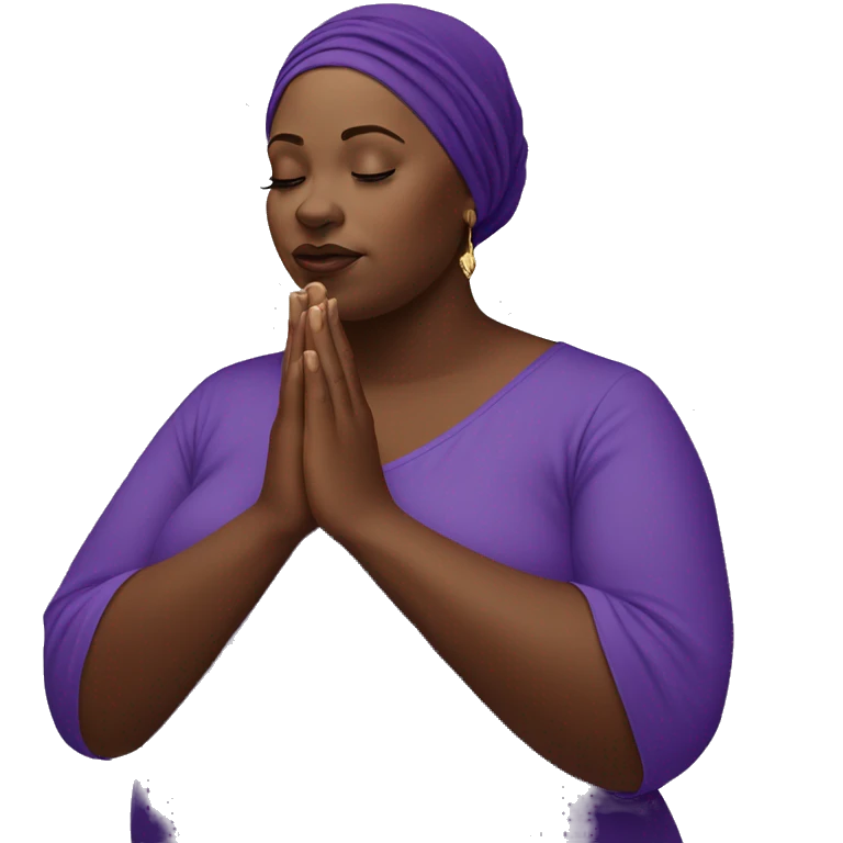 Dark Plus size woman praying with purple head wrap   emoji
