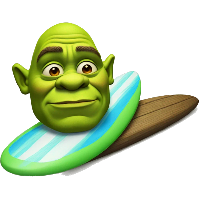Shrek, the ogre on a surfboard, but sad emoji