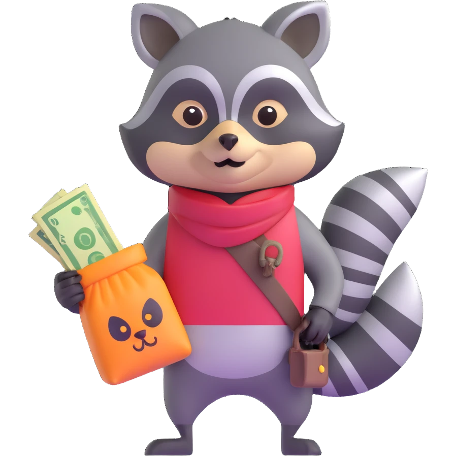 cartoon raccoon bandit with mask carrying stolen loot emoji