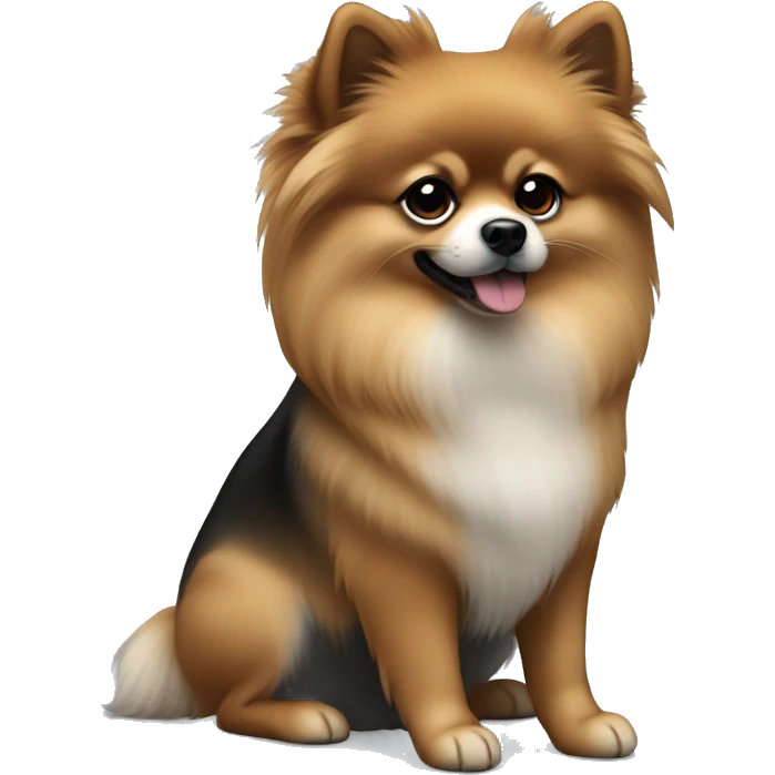 a Pomeranian with sable fur, featuring a mix of black and gray shades. emoji
