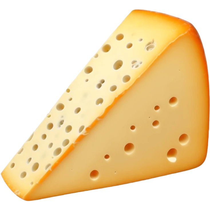 A wedge of Saint-Nectaire cheese, orange-grey mottled rind, pale yellow supple inside, smooth cut surface with a few tiny holes, rustic wrinkled rind, no board or extras, soft lighting, subtle shadows, emoji scale emoji