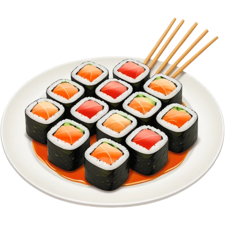 Sushi rolls with sauce on top in a plate emoji