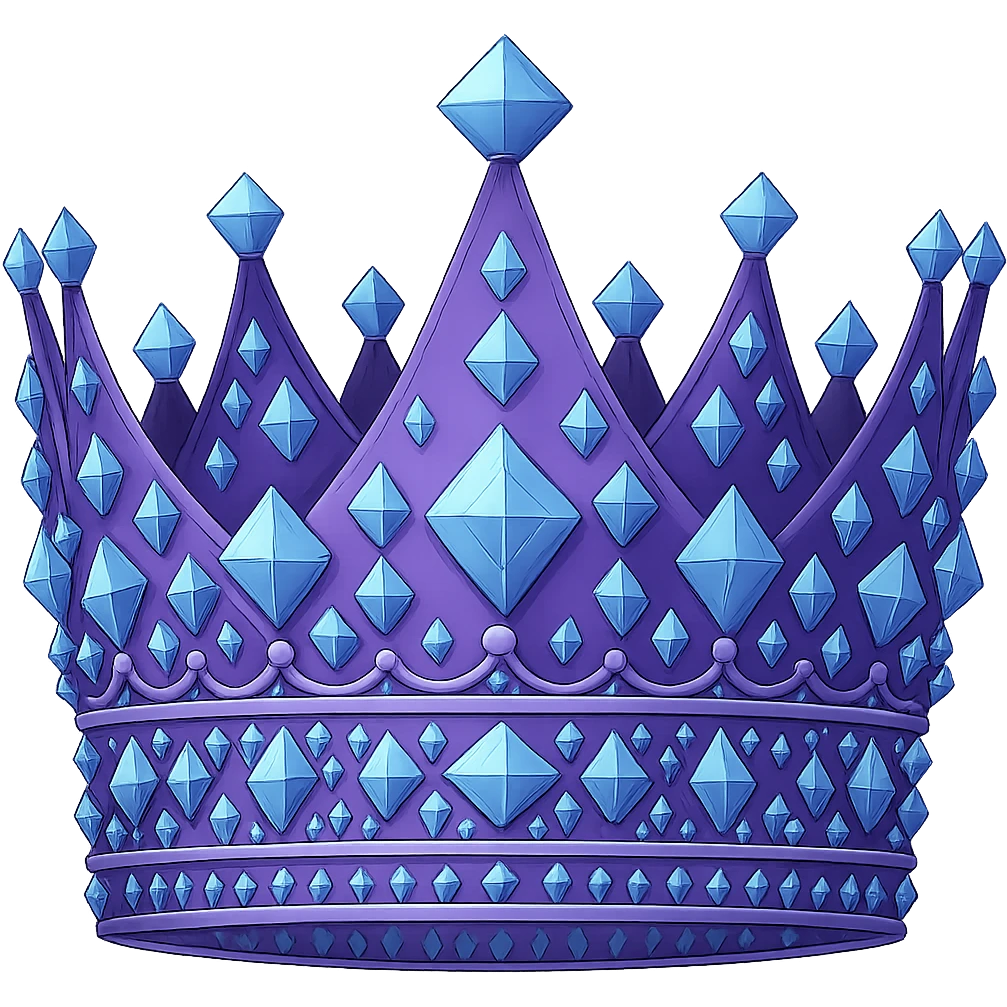 Add more diamond decorations to the purple crown while keeping the color #7986cb. The style should resemble apple emojis. The background should be removed, isolating the subject. emoji