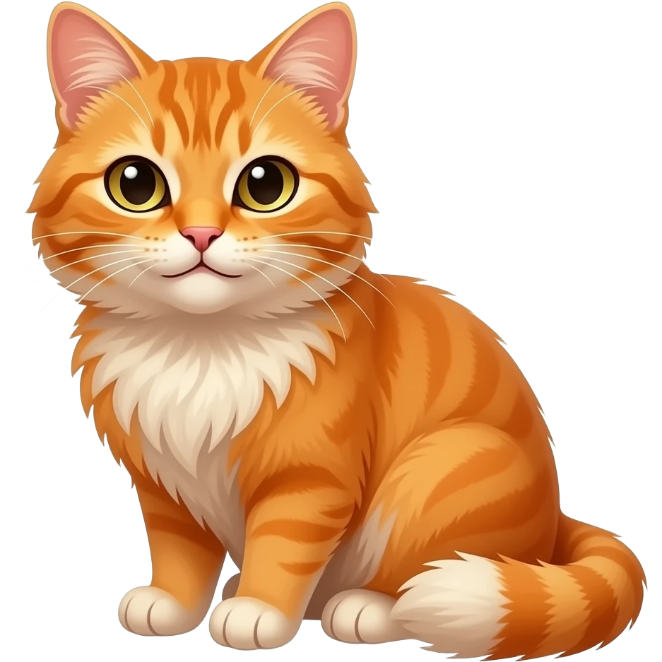 orange cat with devilish eyes, long haired, smirk, full body, sitting emoji