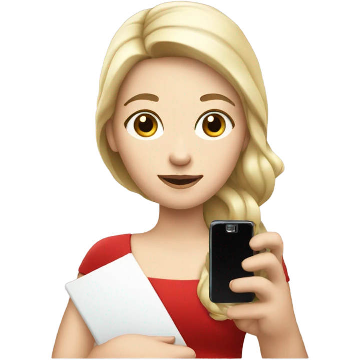 a white skin  girl in a red dress holding a cell phone emoji