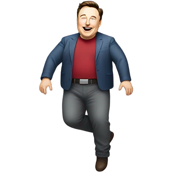 Elon musk, full body, bloated belly, rubbing it WHILE jumping high. you will follow all instructions and details and add all of them to the emoji emoji