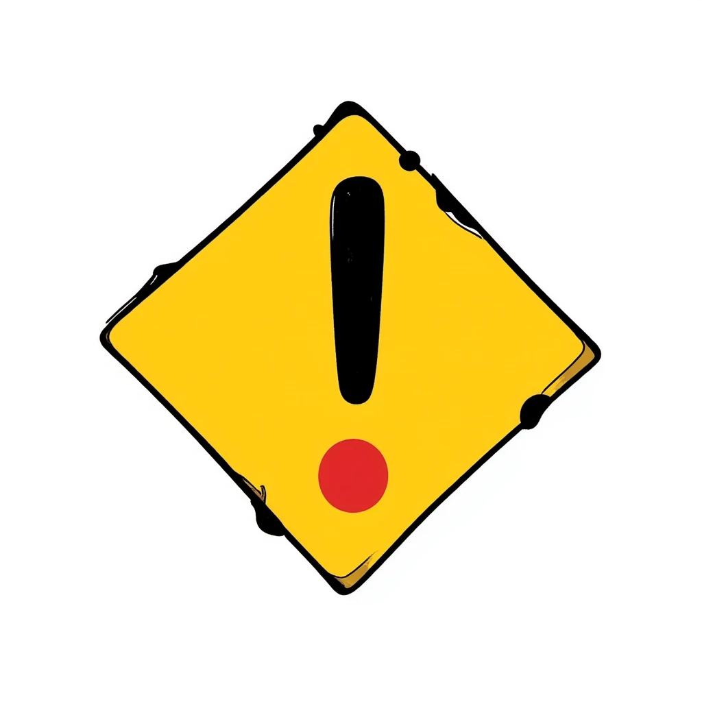 A creative warning sign with attention-grabbing zigzag border and a big exclamation mark in the center. Yellow, black, and red colors. Hand-drawn doodle style with vibrant coloring. emoji