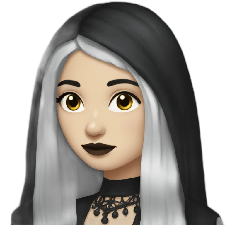 goth girl pale, black long hair, dupatta emoji