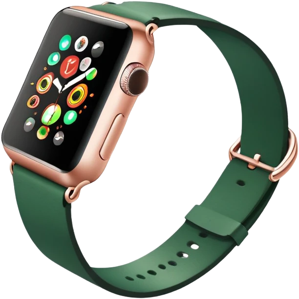 rose gold apple watch with forest green band on an angle emoji