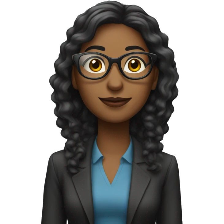 Profesora morena pelo negro largo con lentes emoji