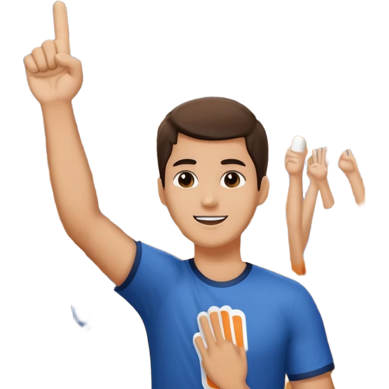 person cheering at a sports game, holding a foam finger or waving, stadium background emoji