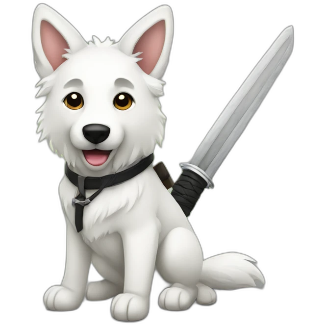 White shepherd hold katana emoji