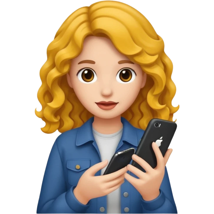A gurl with wavy hair holding I phone emoji