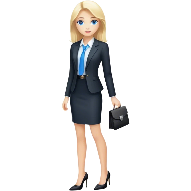 A blond girl blue eyes, Business Outfit, wearing black high heels, Whole body  emoji