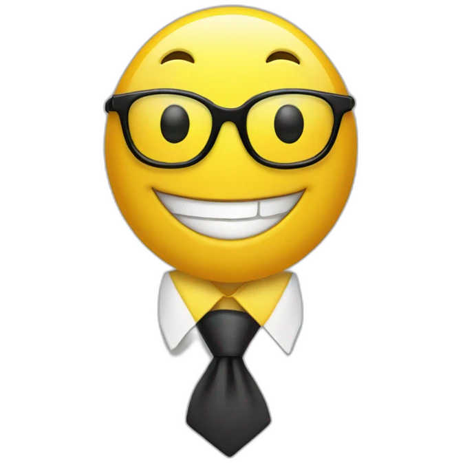 A smiling yellow Smiley with a necktie and Glases emoji