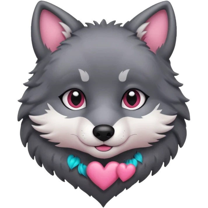 cute dark grey wolf inside heart emoji