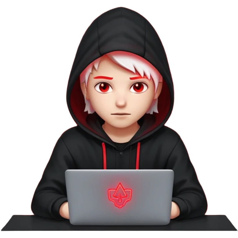 developer behind his laptop with this style : Crytek Crysis Video game neon glowing bright red character red black hooded hacker themed character emoji