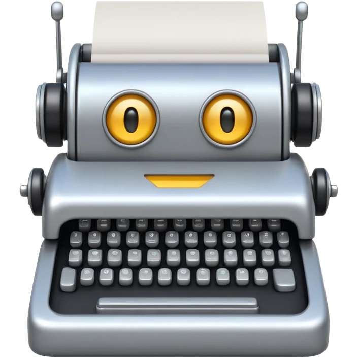 robot typewriter emoji with more expressive face emoji