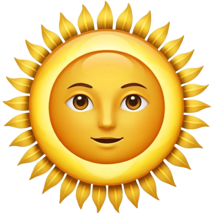 A large, bright sun, with an intense yellow center and golden rays surrounding it, illuminated and vibrant. Take your eyes and mouth away. emoji