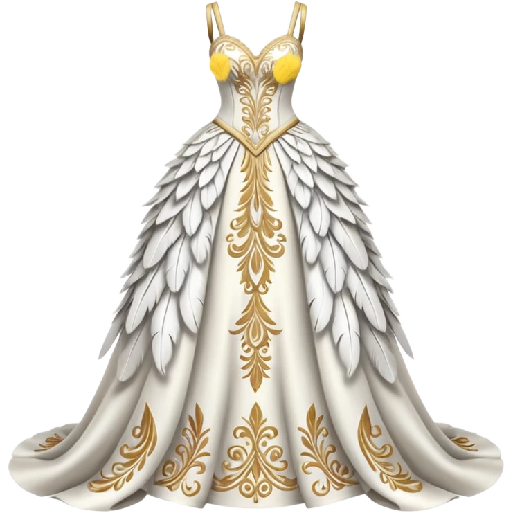 Hyper Realistic ornate Wedding dress displays  with feathers  emoji