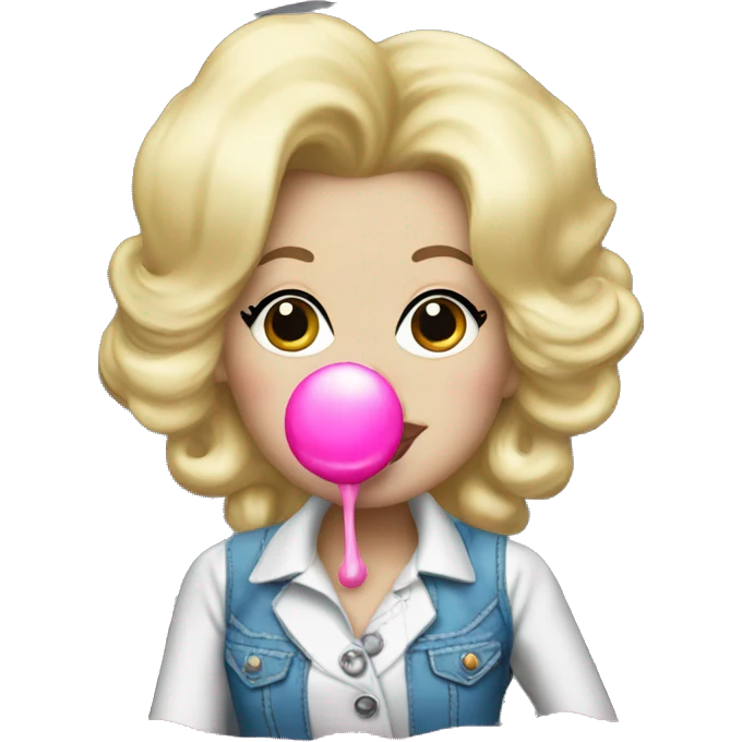 Dolly Parton blowing pink bubblegum emoji