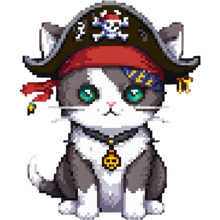 cat as pirate with pirate hat and eye patch emoji