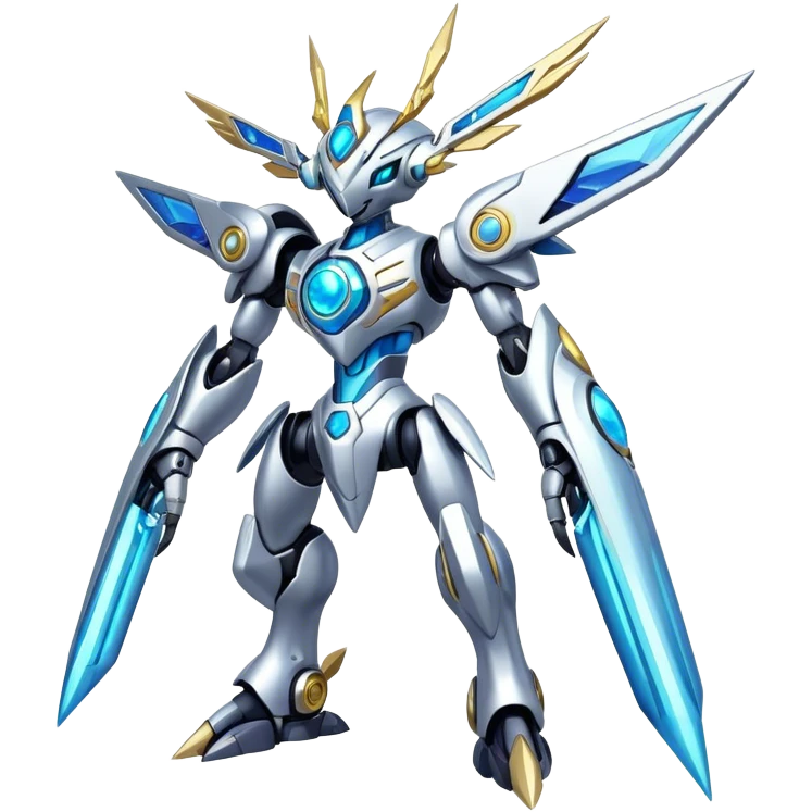 Shiny Futuristic Mechanical Glossy Celestial Godly Divine Metal-Cyborg-Fakemon-Pokemon-Digimon-Spectrobes-fusion, full body emoji