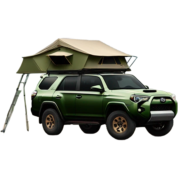 Army Green Toyota 4runner with bronze wheels and a cvt Mt. hood rooftop tent emoji