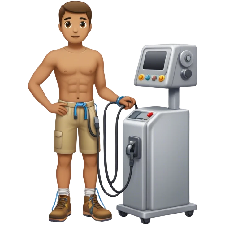 guy standing next to cable-machine with cable tied to ankle emoji