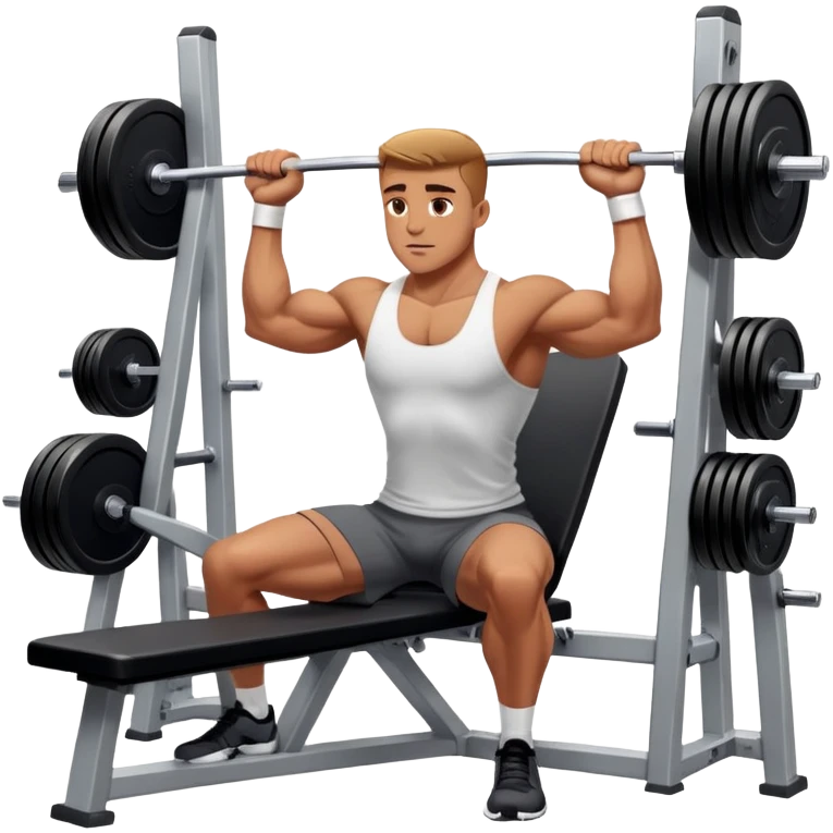A focused athlete working out on a strength training machine in a modern gym. Muscles engaged, expression determined, demonstrating power and endurance. The gym is filled with equipment like dumbbells, barbells, and mirrors reflecting effort, creating a high-energy atmosphere. emoji