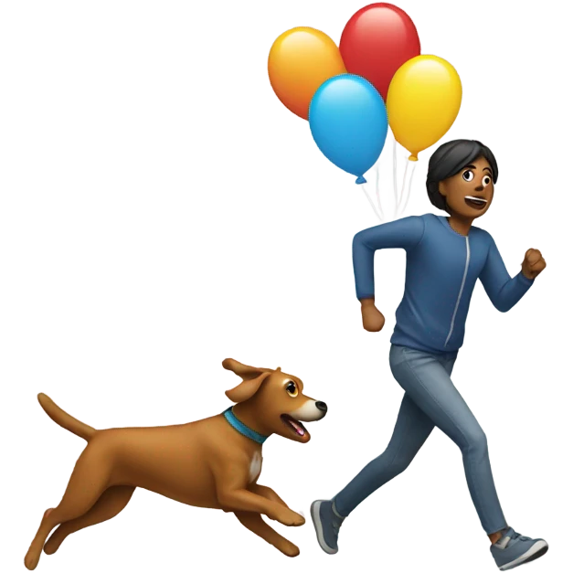 Someone running with a dog and a balloon emoji
