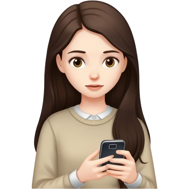 girl with long dark brown hair and pale on her phone emoji