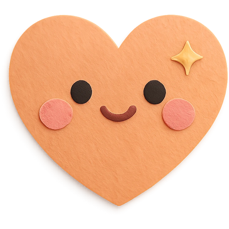 kawaii blushing orange heart with tiny sparkles, no arms, no legs, full body, soft pastel colors, paper craft style emoji