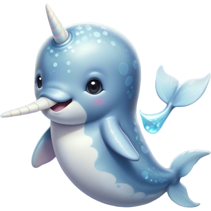 Cinematic Cute Narwhal Portrait Emoji, Head tilted playfully and inquisitively, showcasing a sleek, streamlined body with subtly iridescent, mottled gray skin and a prominently spiraled ivory tusk, complemented by round, sparkling eyes full of gentle wonder, Simplified yet irresistibly adorable features, highly detailed, glowing with a warm, friendly arctic glow, high shine, affectionate and lively, stylized with a touch of whimsical marine charm, soft glowing outline, capturing the essence of a mischievous yet loving narwhal that seems as if it could frolic out of the screen into your heart! emoji