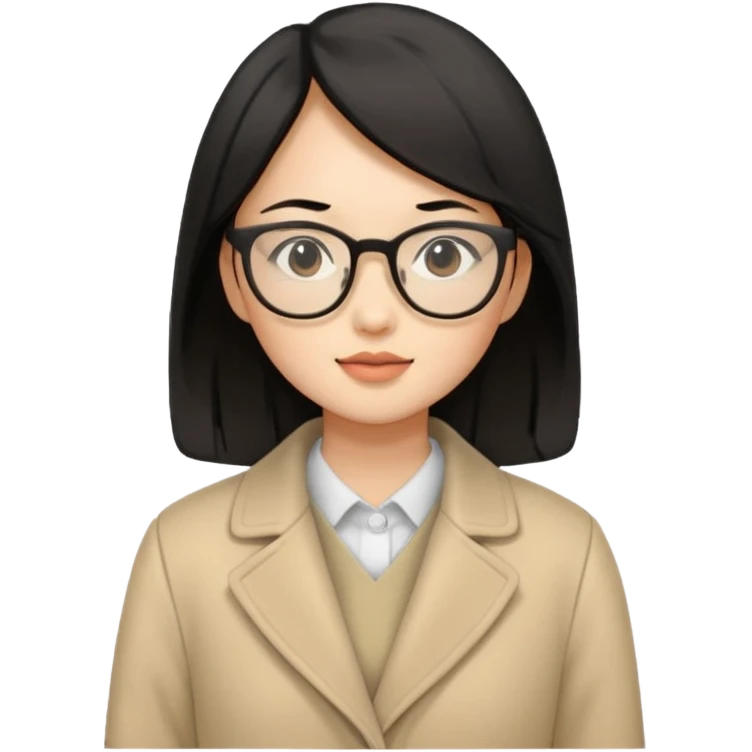 asian young woman black-haired in beige coat with glasses emoji