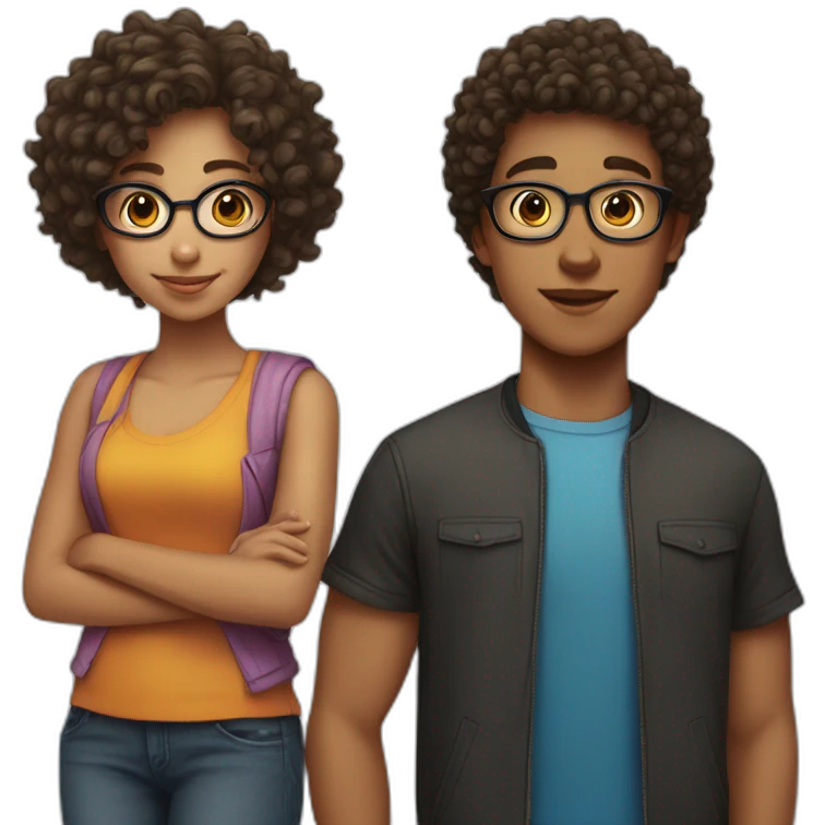a couple of teenagers with glasses, the girl has curly hair and the boy has short hair emoji