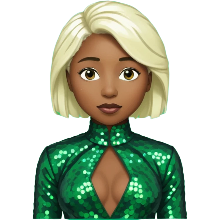 Cynthia Erivo with platinum blonde hair, dark green sequin outfit emoji