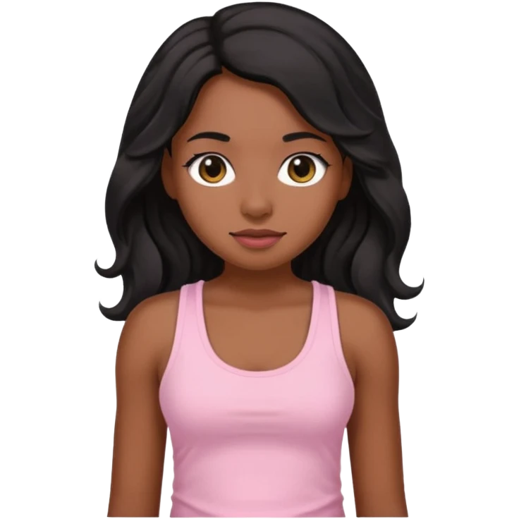 brown skin lady with long wavy brown-ish black hair wearing a baby pink tank top emoji