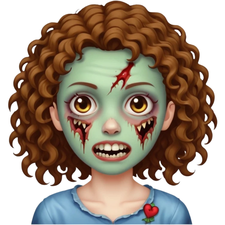 zombie girl with a face scar, curly hair & a tooth gap emoji