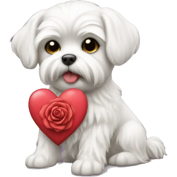 maltese with rose heart emoji
