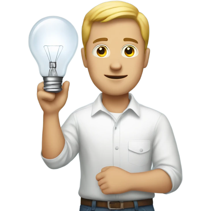 White Man holding lightbulb emoji