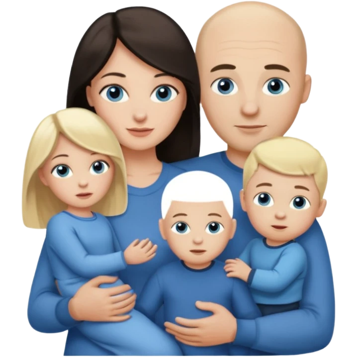 Eigene Familienbild, Frau dunkle lange Haare,  Mann Glatze und blaue Augen, kind 2 Jahre und blond und dunkle Augen  emoji