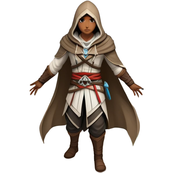 An icon representing an adventure game, inspired by Assassin's Creed. The design features a heroic character in hooded attire, scaling a tall building in a historical cityscape. The background shows ancient architecture and hidden symbols, symbolizing exploration and stealth. Transparent background  emoji