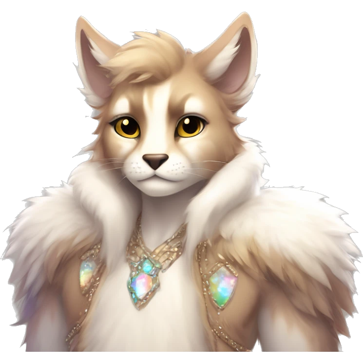 Furry, sparkle, iridescent, colorful, pastel, edgy, cool, fantasy beautiful, brown, beige, white, divine, godly, angelic, animal, anthro, full body, fursona, feline emoji