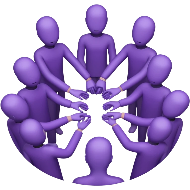 purple group without eyes and nose   holding handsin circle emoji