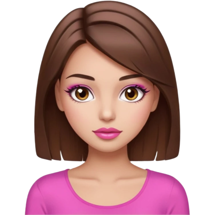 girl with long wavy brown hair, brown eyes, long lashes makeup, sexy pink lips, light to medium complexion, wearing a pink sexy top emoji