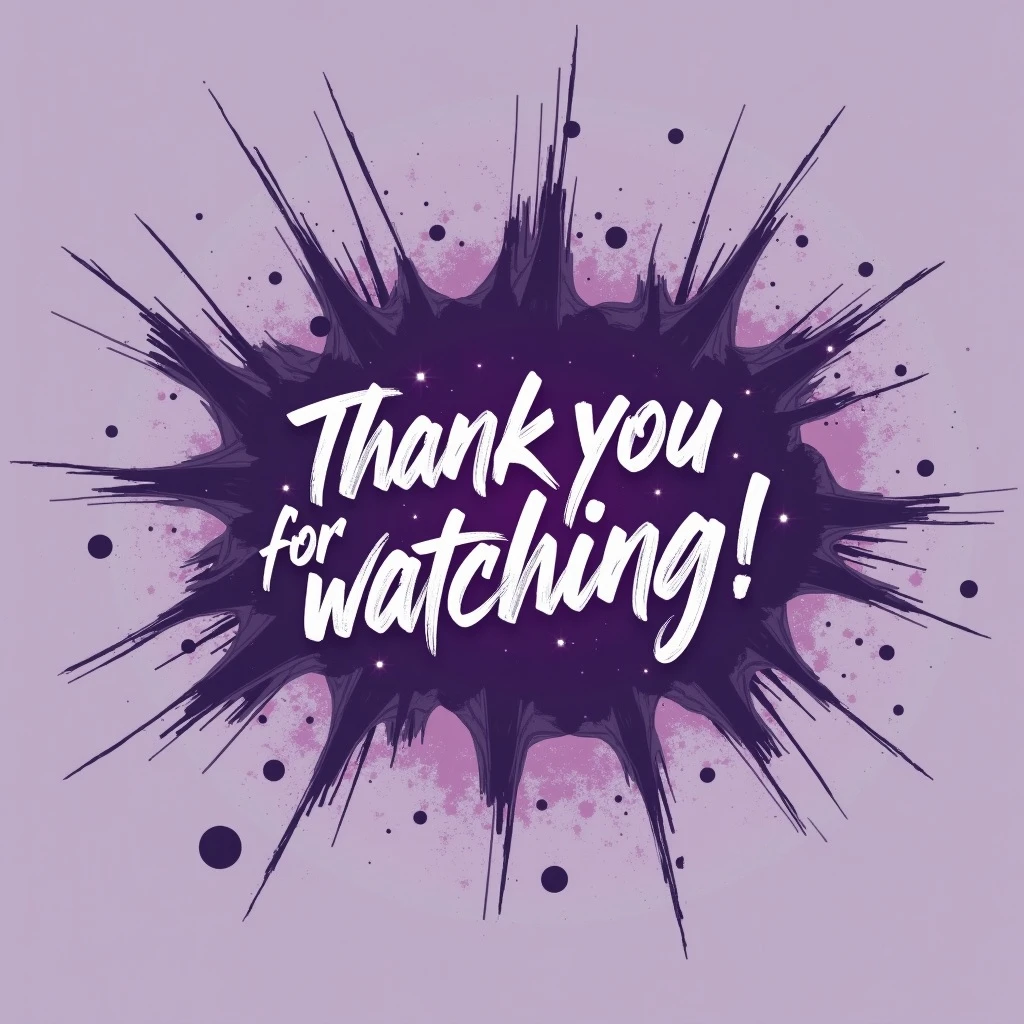 "thank you for watching!" cyberpunk style text splash overlay lavender emoji