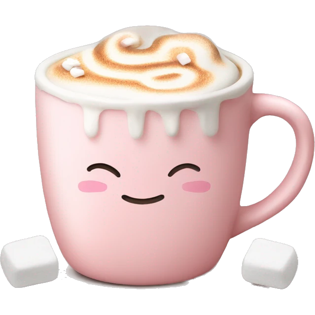 Light Pink mug of latte with marshmallows  emoji