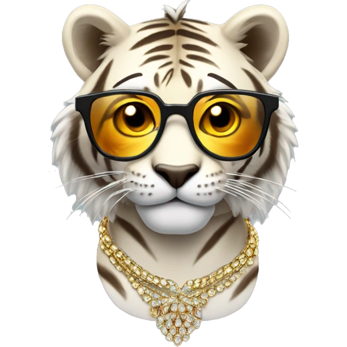 tigre con gafas de sol con cabello y con joyas emoji