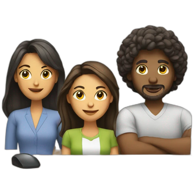 Several adults in front of a PC emoji